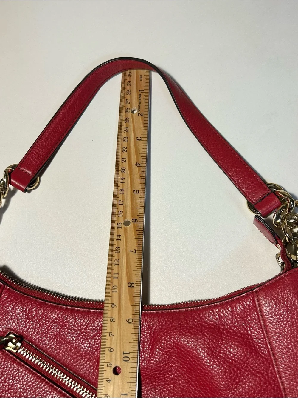 Michael Kors Red Leather Tassel Hobo Shoulder Bag Gold Hardware